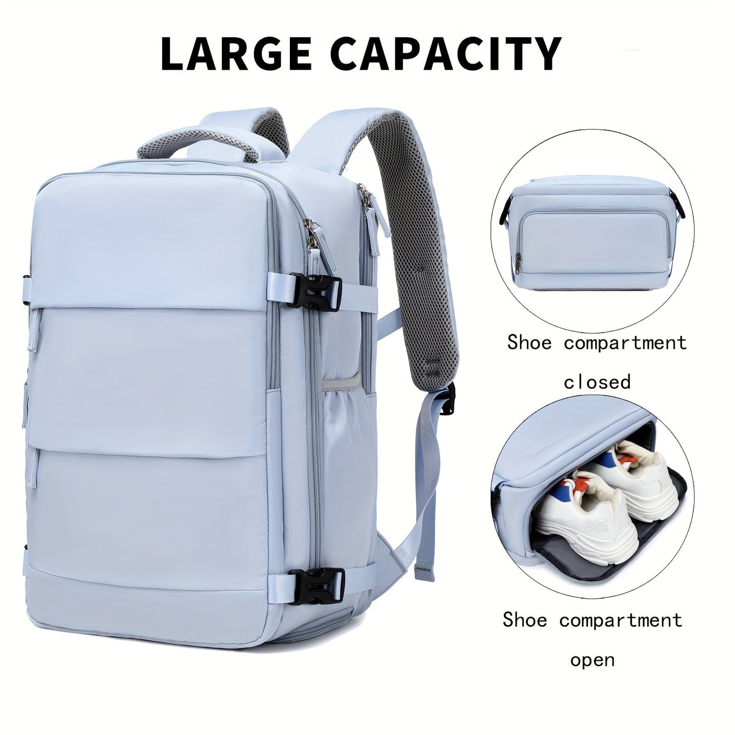 Large Capacity Travel Backpack with Shoe Compartment